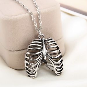 Human Rib Case Skeleton Silver Pendant Nec…